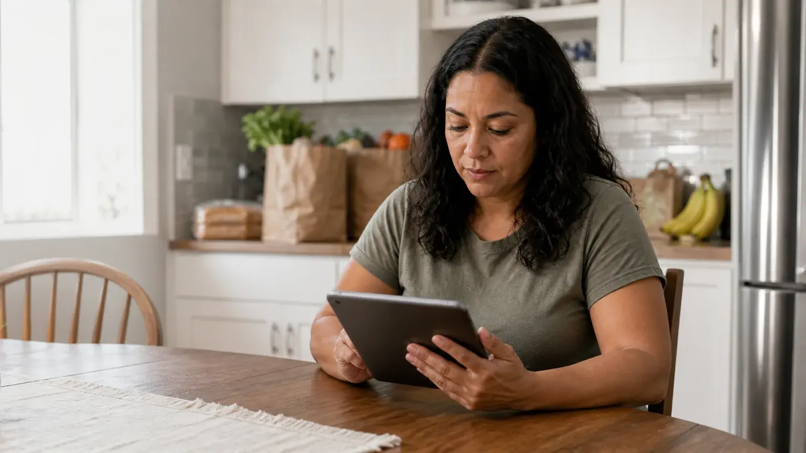 Person using a tablet at home while researching connectivity assistance